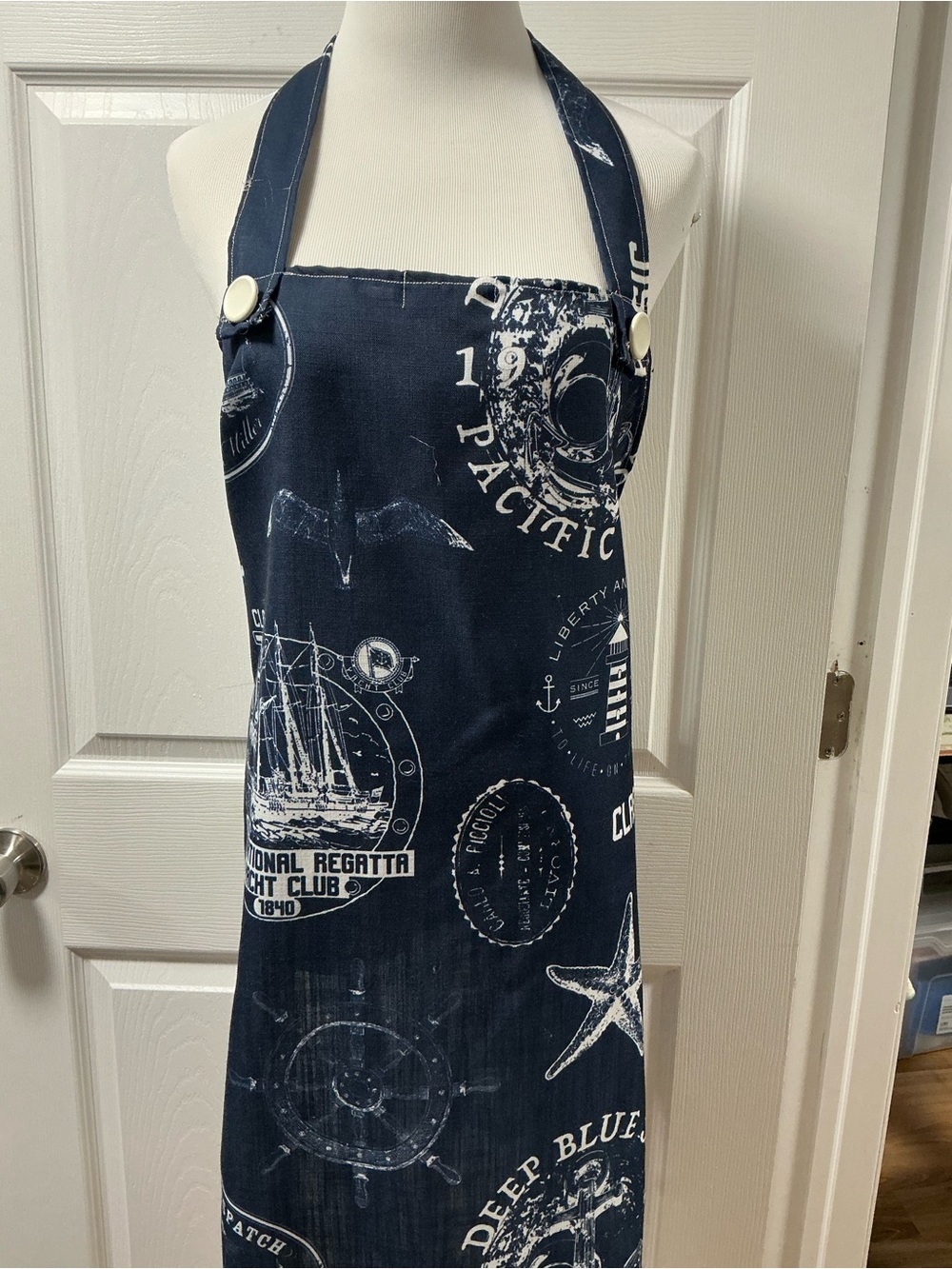 Navy Nautical Print Apron - Handmade